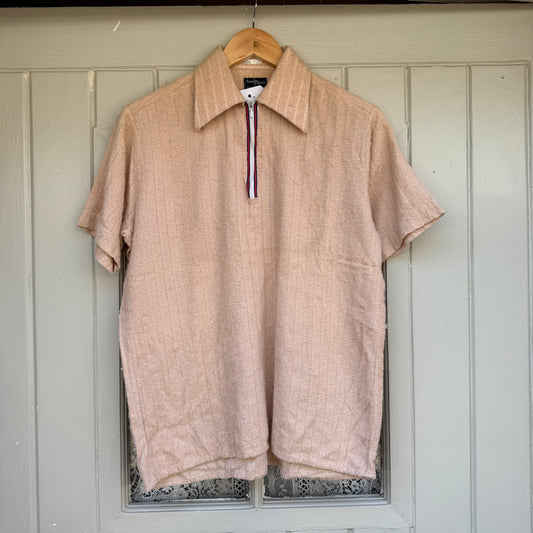 1970s Beige Towelling Zip Italian Shirt