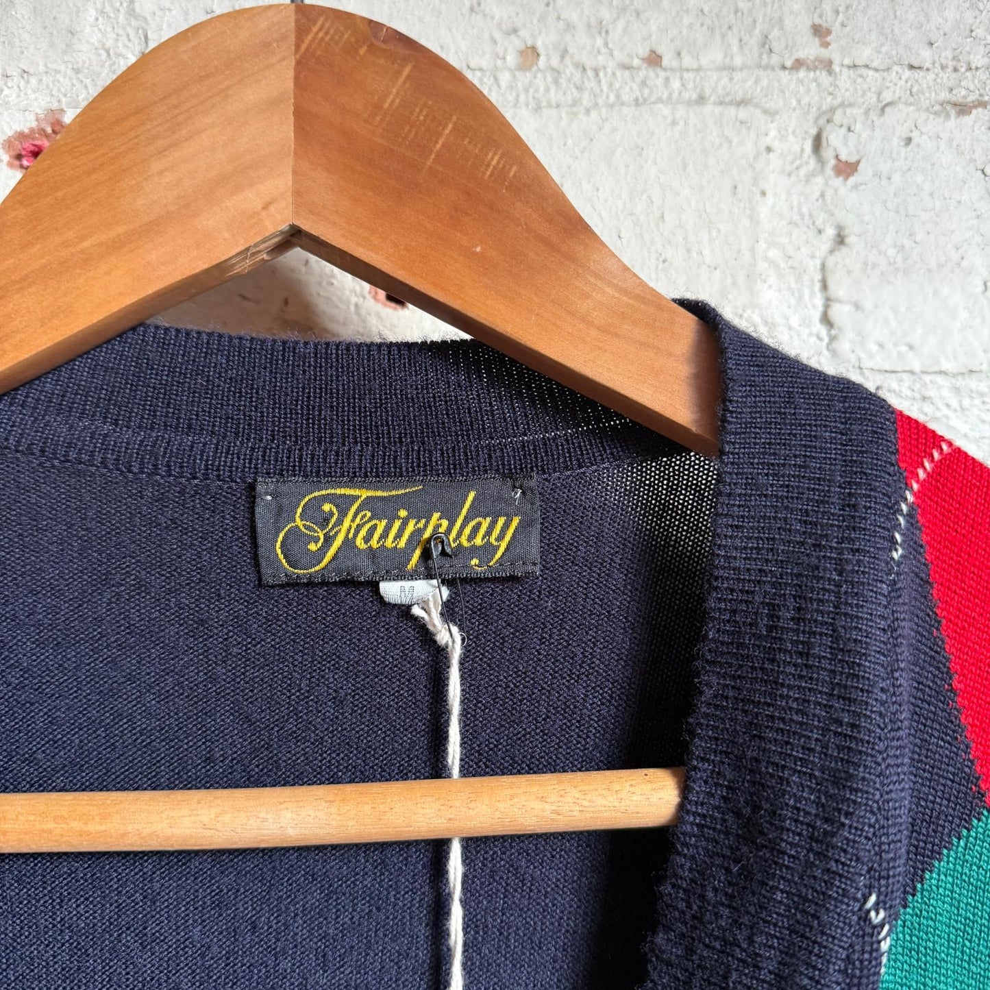 1980s Navy Argyle Knitted Cardigan Jumper