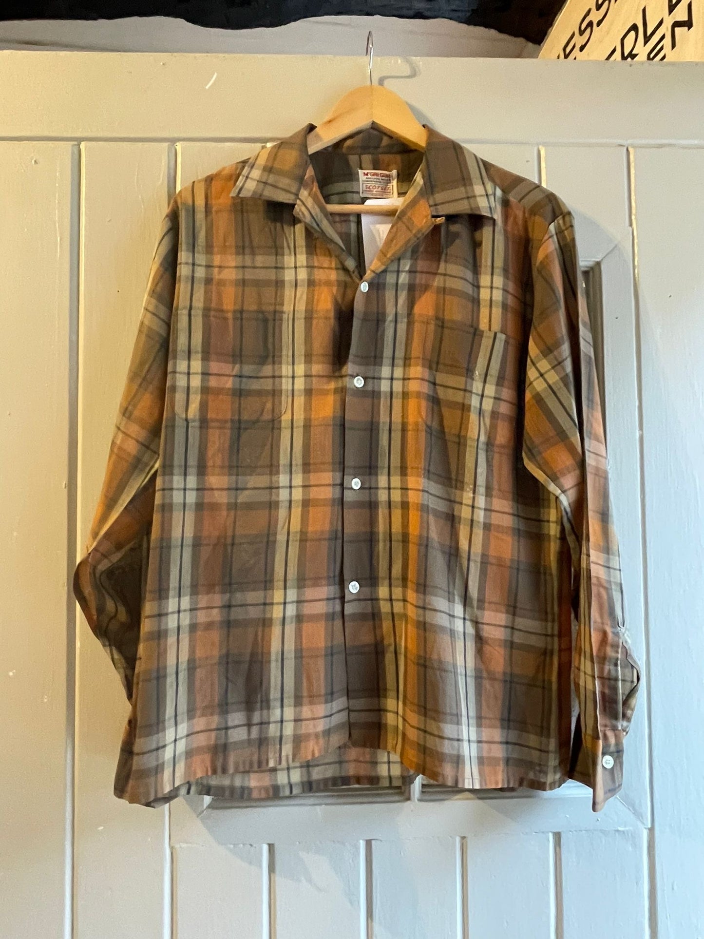 1950s Brown Checkered McGregor Loop Collar Shirt