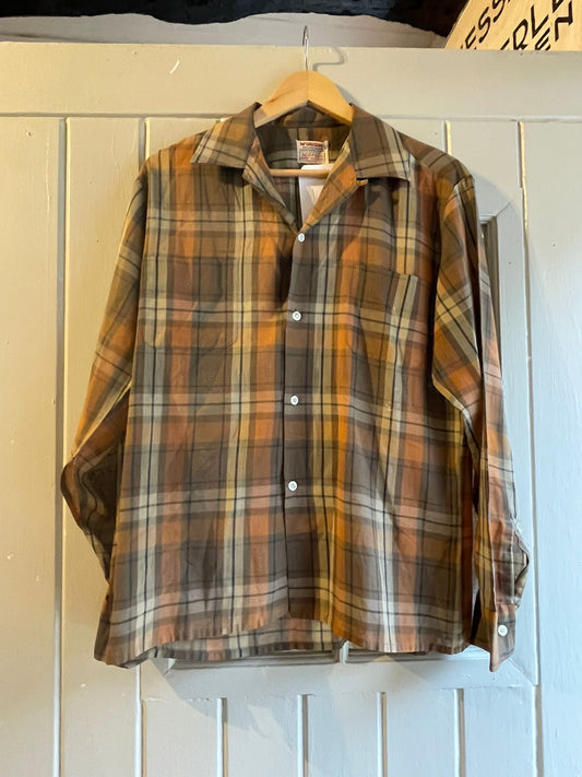 1950s Brown Checkered McGregor Loop Collar Shirt