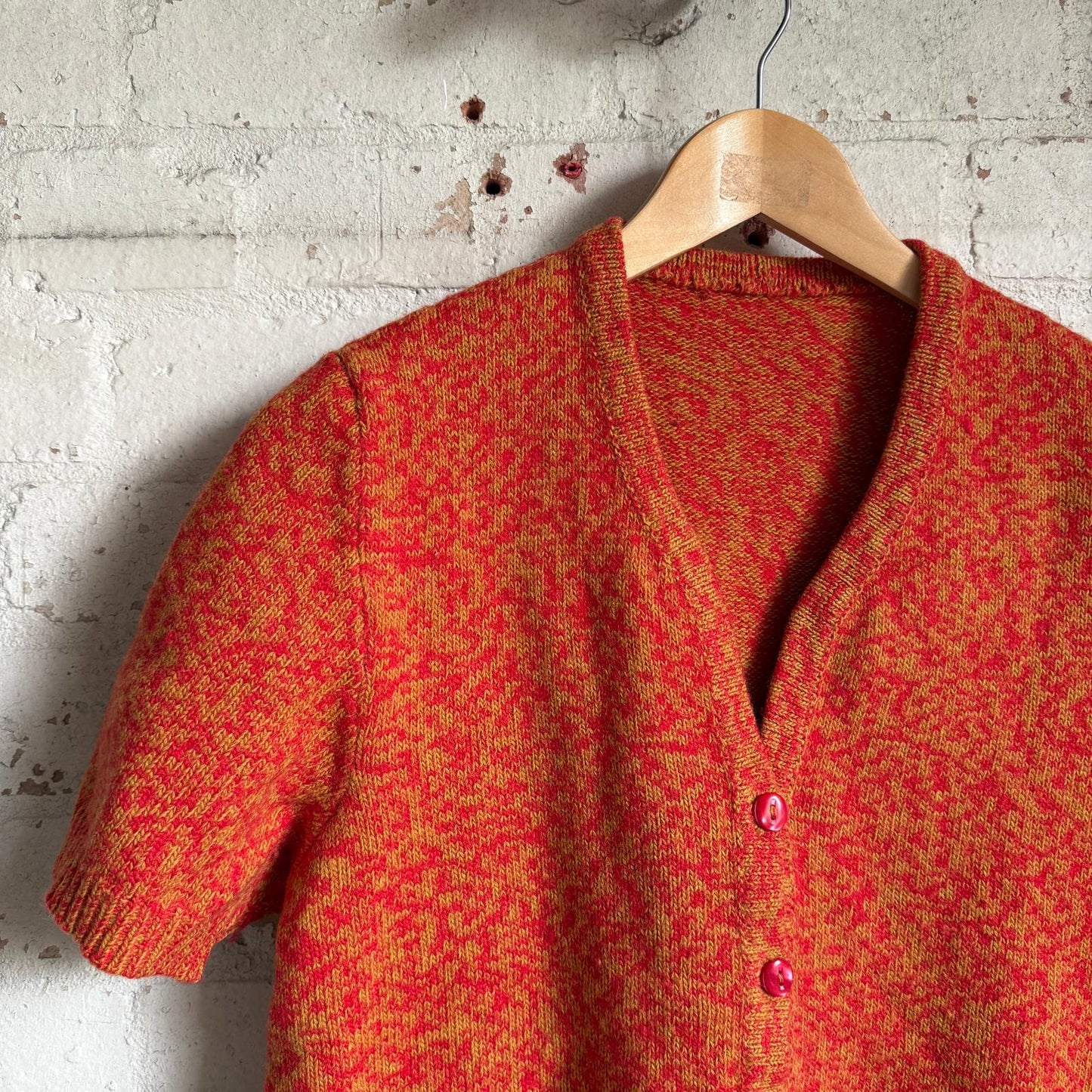 1970s Orange Short Sleeve Cardigan Jumper