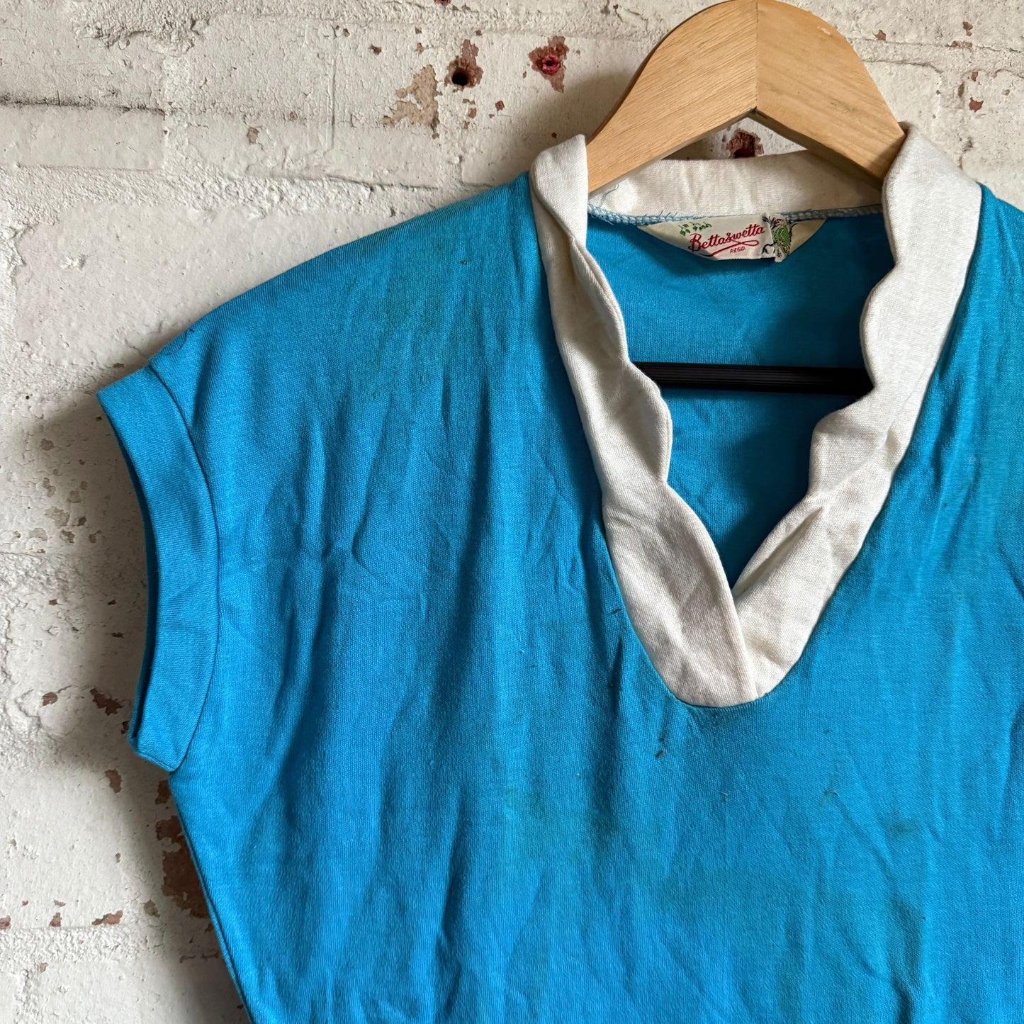 1950s Blue White Collared Sweatshirt Vest