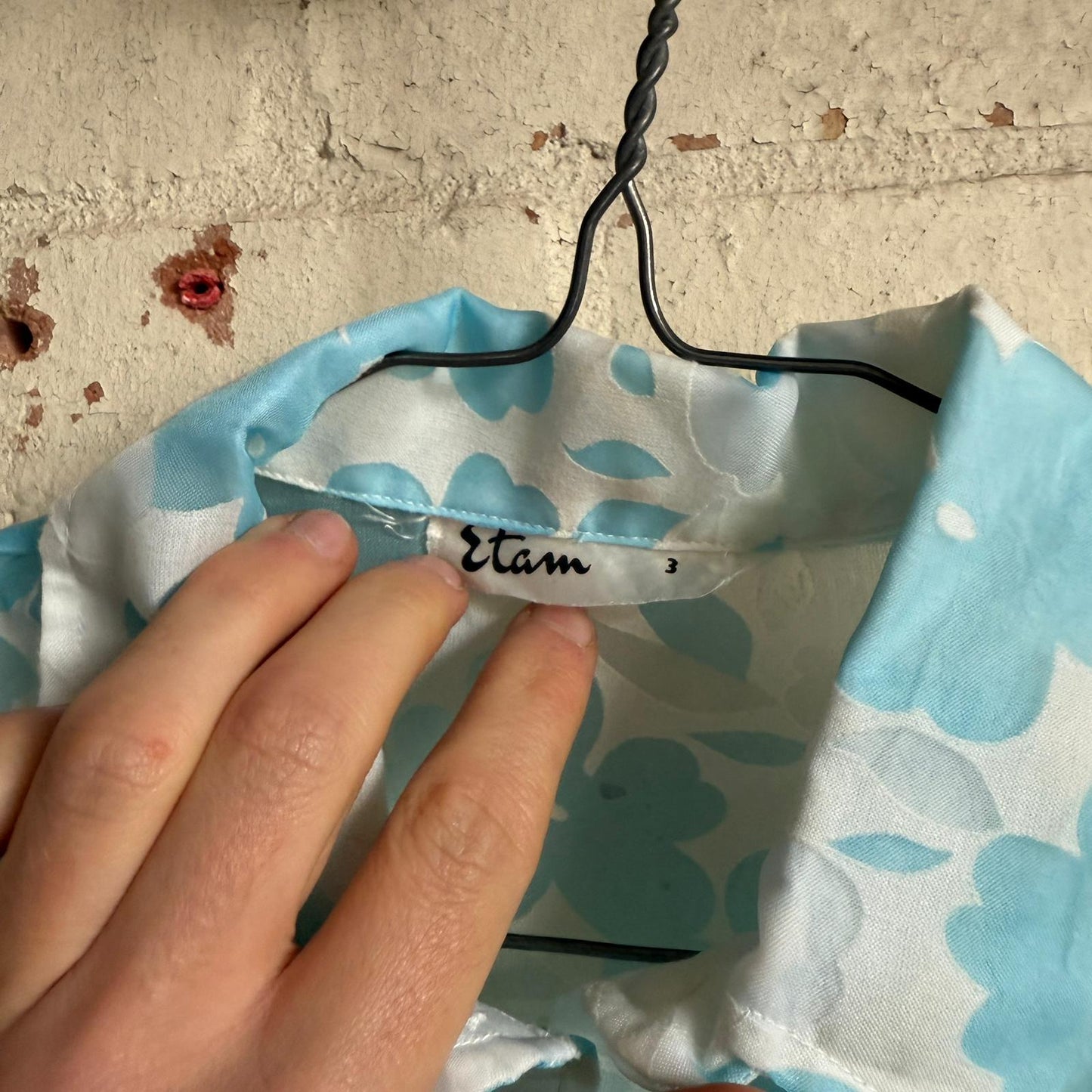 1970s Blue Floral Sheer Mini Dress Shirt