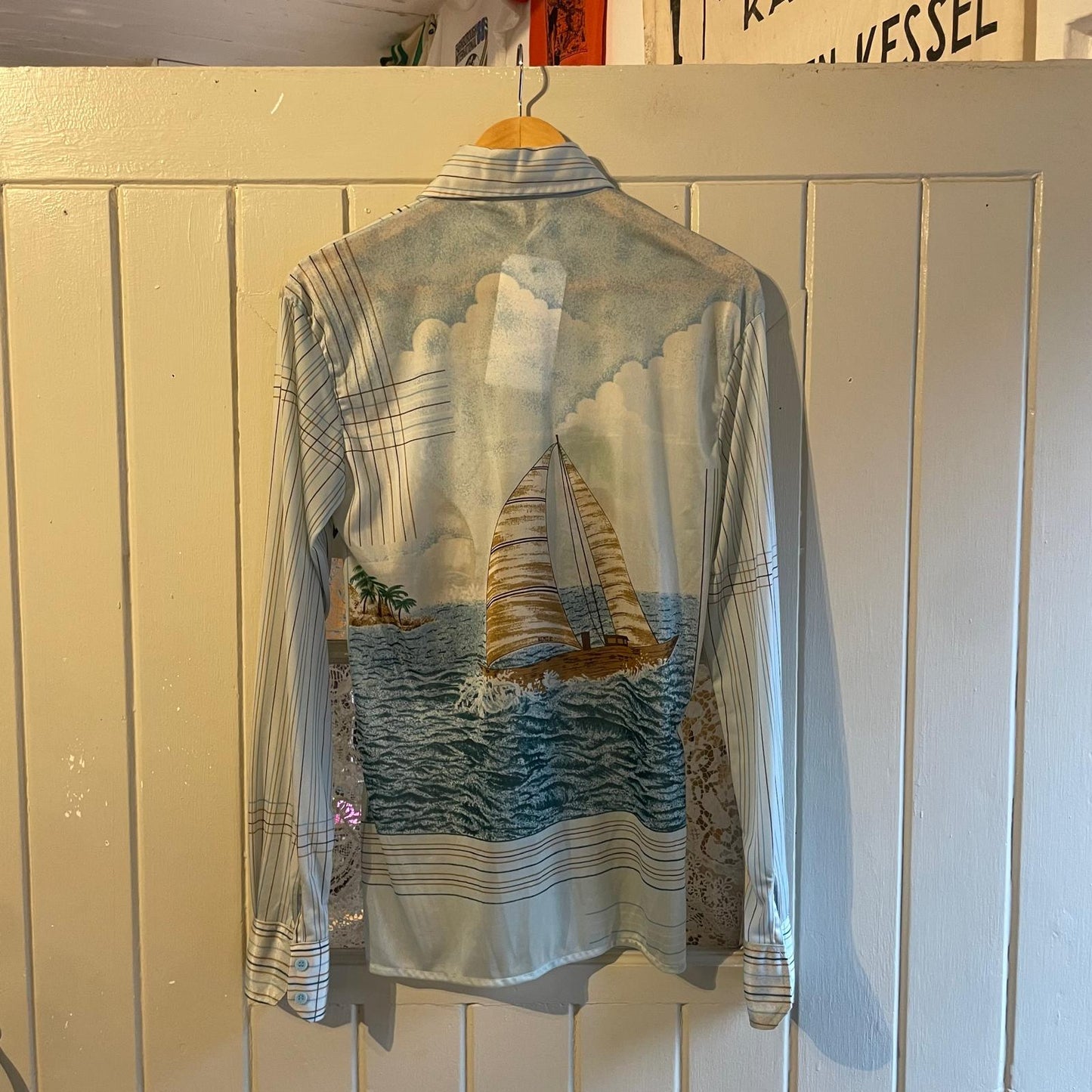 1970s Grey American Graphic Collared Shirt