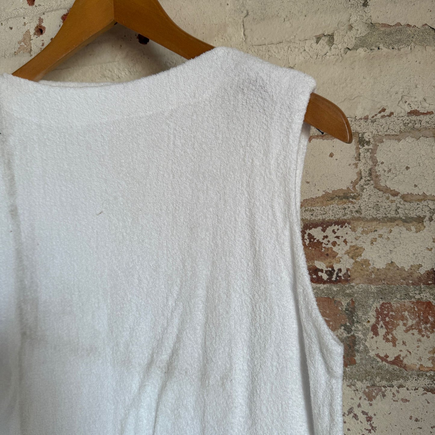 1980s White Towelling Mock Neck Vest Top