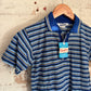 1960s 1970s Blue Patterned Dead Stock Polo Shirt Top
