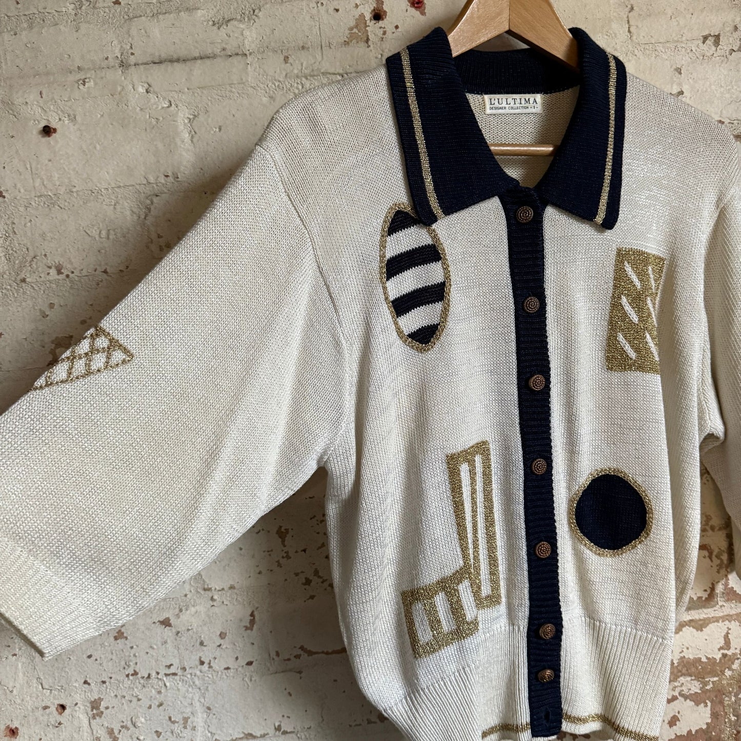 1970s White Knitted Button Collared Cardigan Jumper