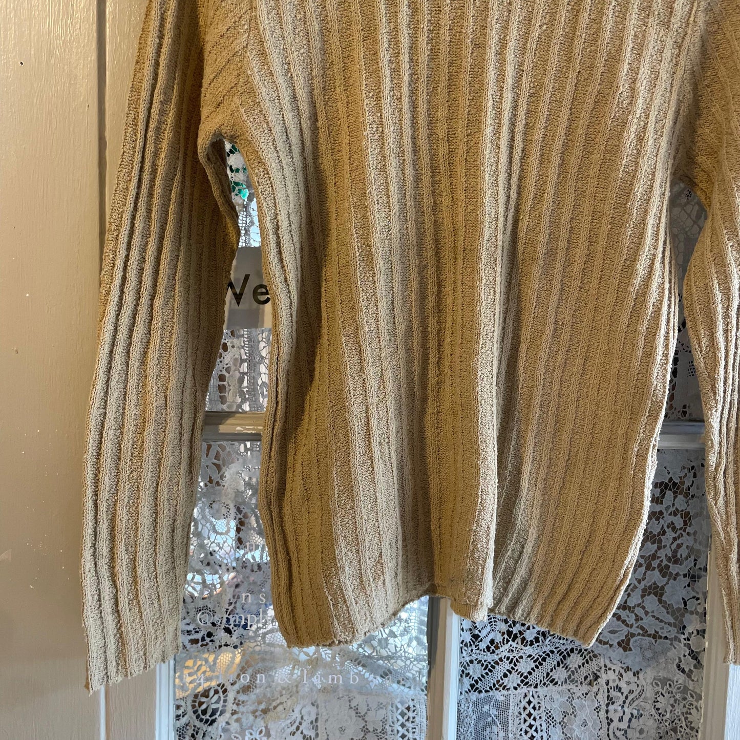 1970s Beige Towelling Ribbed Knitted Jumper