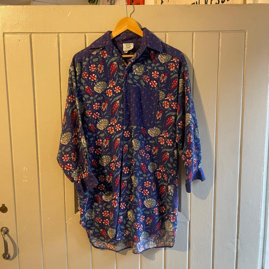 1980s Laura Ashley Blue Floral Print Shirt Dress