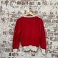 Vintage 1970s 1980s Red Knitted V-Neck Graphic Jumper