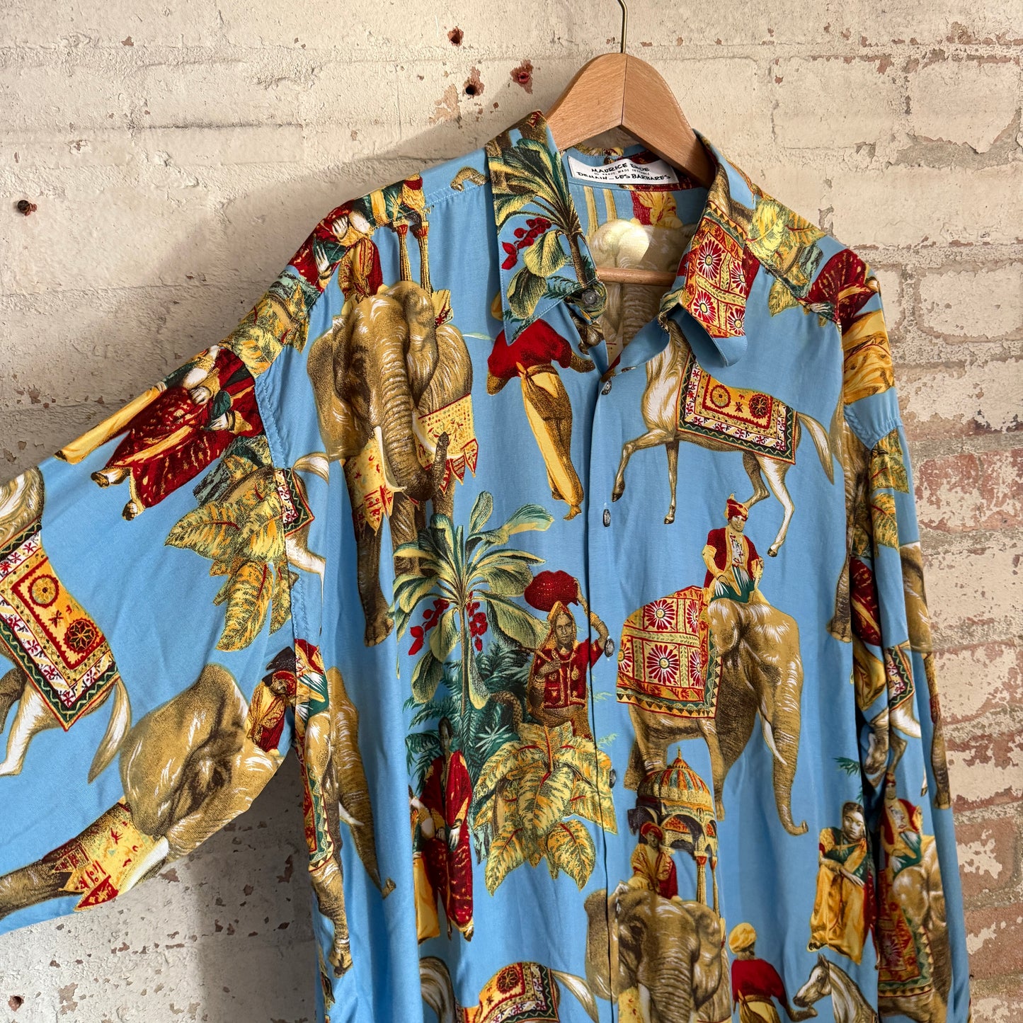 1990s Blue Patterned Maurice Emde Silk Shirt