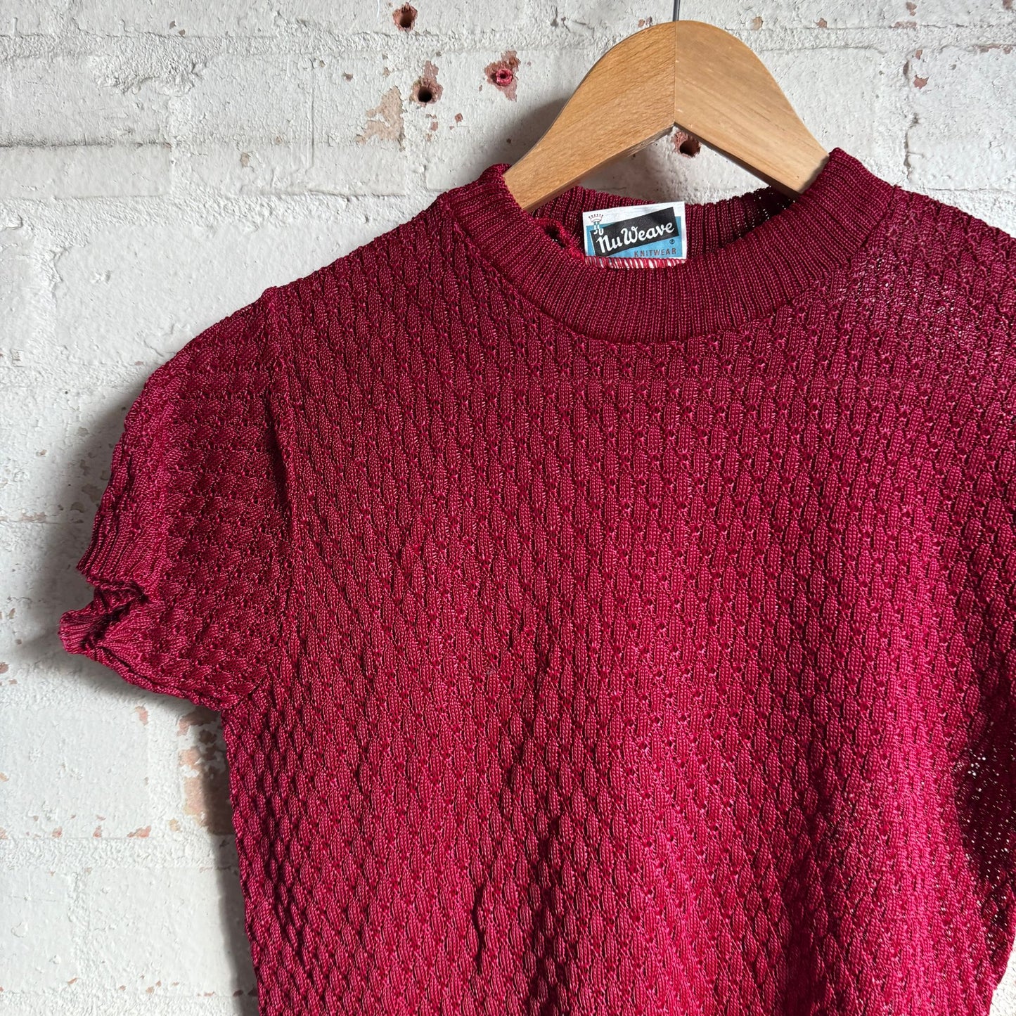 1960s 1970s Burgundy Rayon Knitted T-Shirt Top