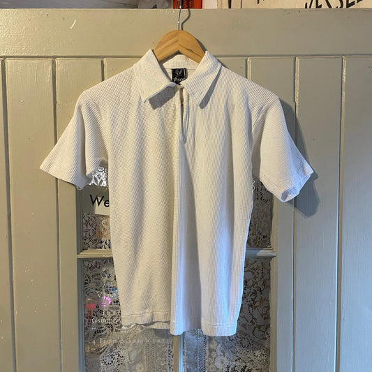 1960s white British Waffle Knitted Polo Shirt Top