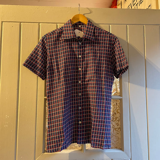 1970s Blue and Red Checkered Button  Shirt
