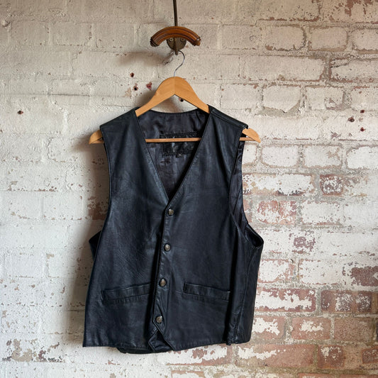 1980s Black Leather Waistcoat