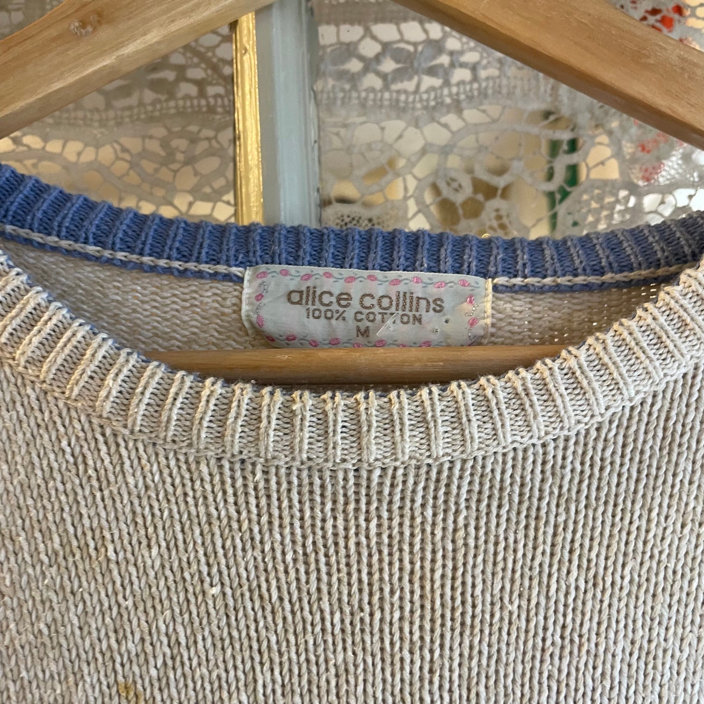 1990s Cream Alice Collins Shape Design Knitted Jumper