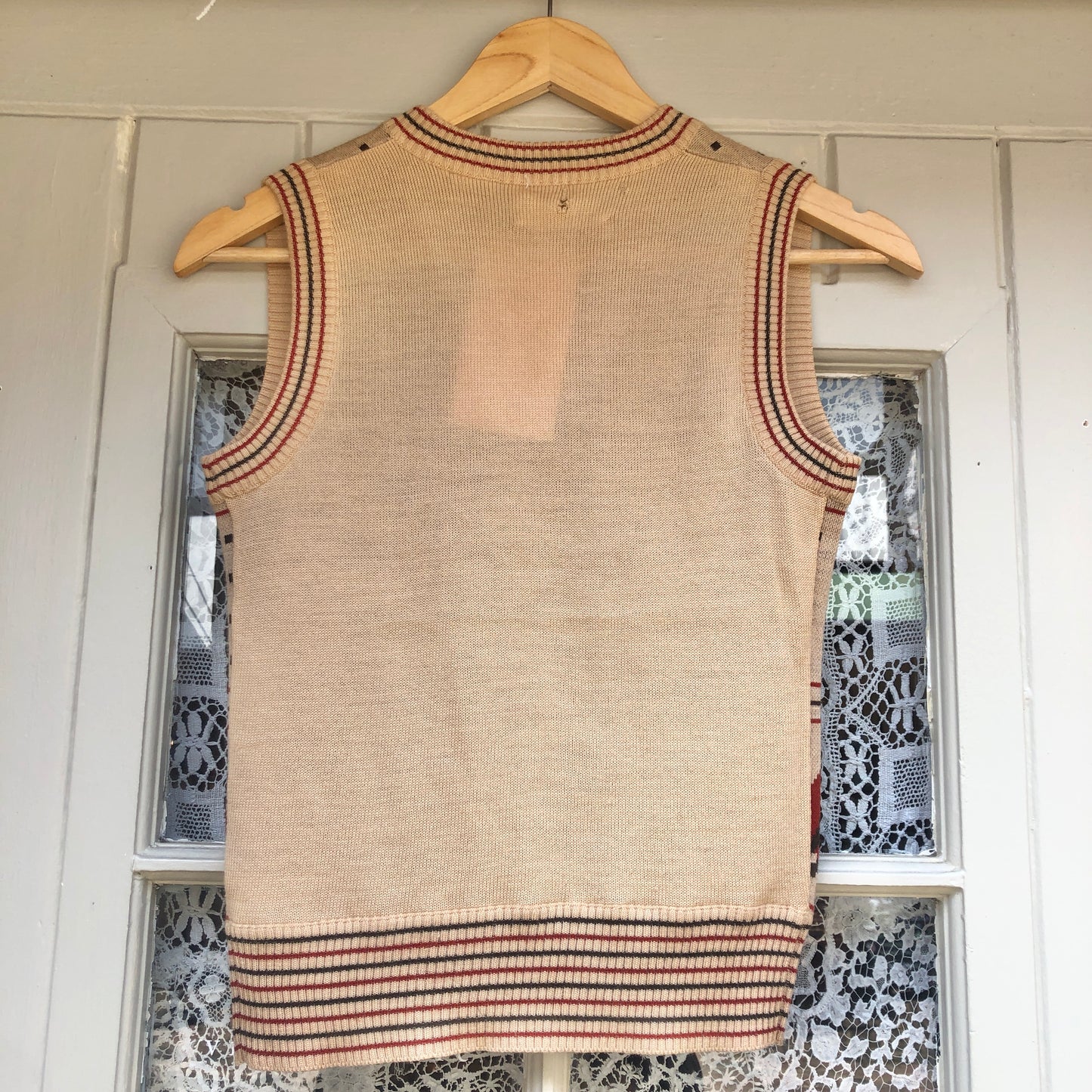 1970s Beige Patterned Tank Top Sweater Vest