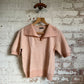 1970s Peach Italian Knitted Striped Polo Shirt Top