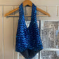 1970s Blue Sequin Halter Neck Top