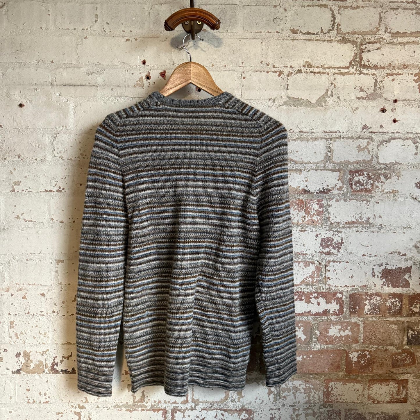1980s Grey Striped Sergio Tacchini Knitted Jumper