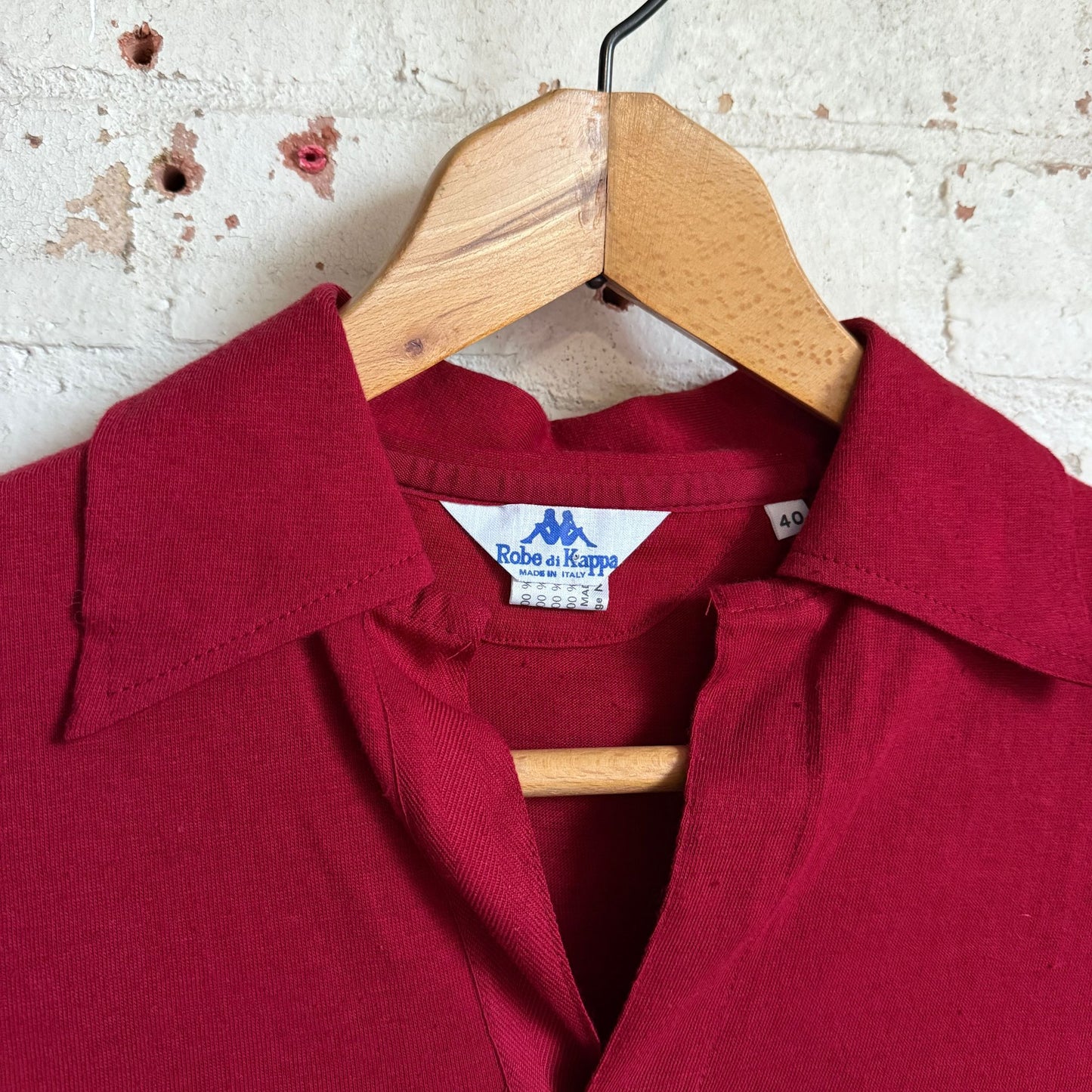 1970s Dark Red Kappa Knitted Polo Shirt