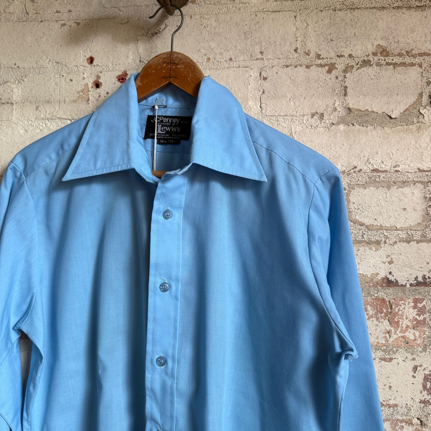 1970s Blue Dagger Collar Button Up Shirt