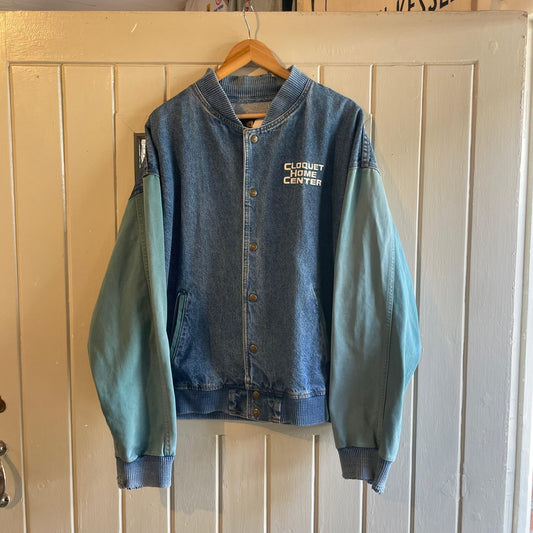 1990s Blue Denim Embroidered Varsity Jacket