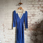 1970s Blue Ann Reeves Cotton Embroidered Button Long Dress