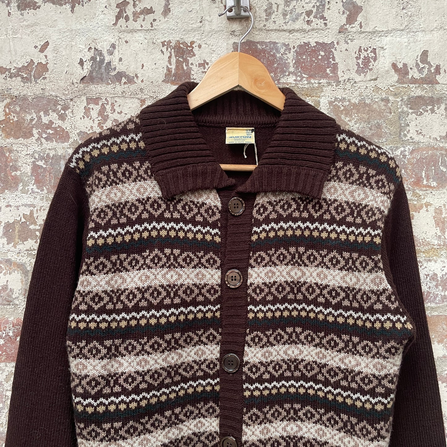 Vintage 1970s 1980s Brown Knitted Cardigan Jumper