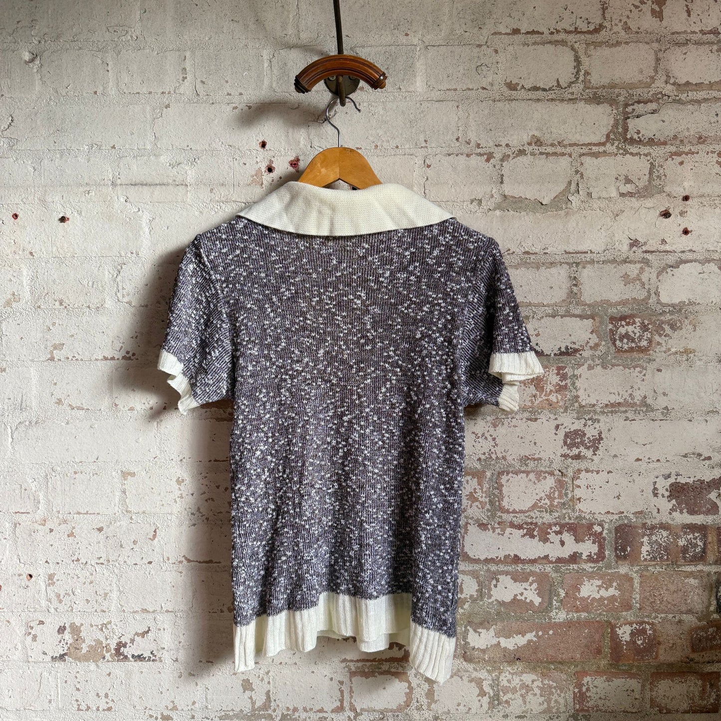 1970s Brown Knitted Open Collar Polo Shirt Top