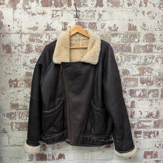 1980s Brown Leather Flight Shearling Jacket