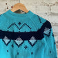 1960s Turquoise Knitted Patterned British Jumper