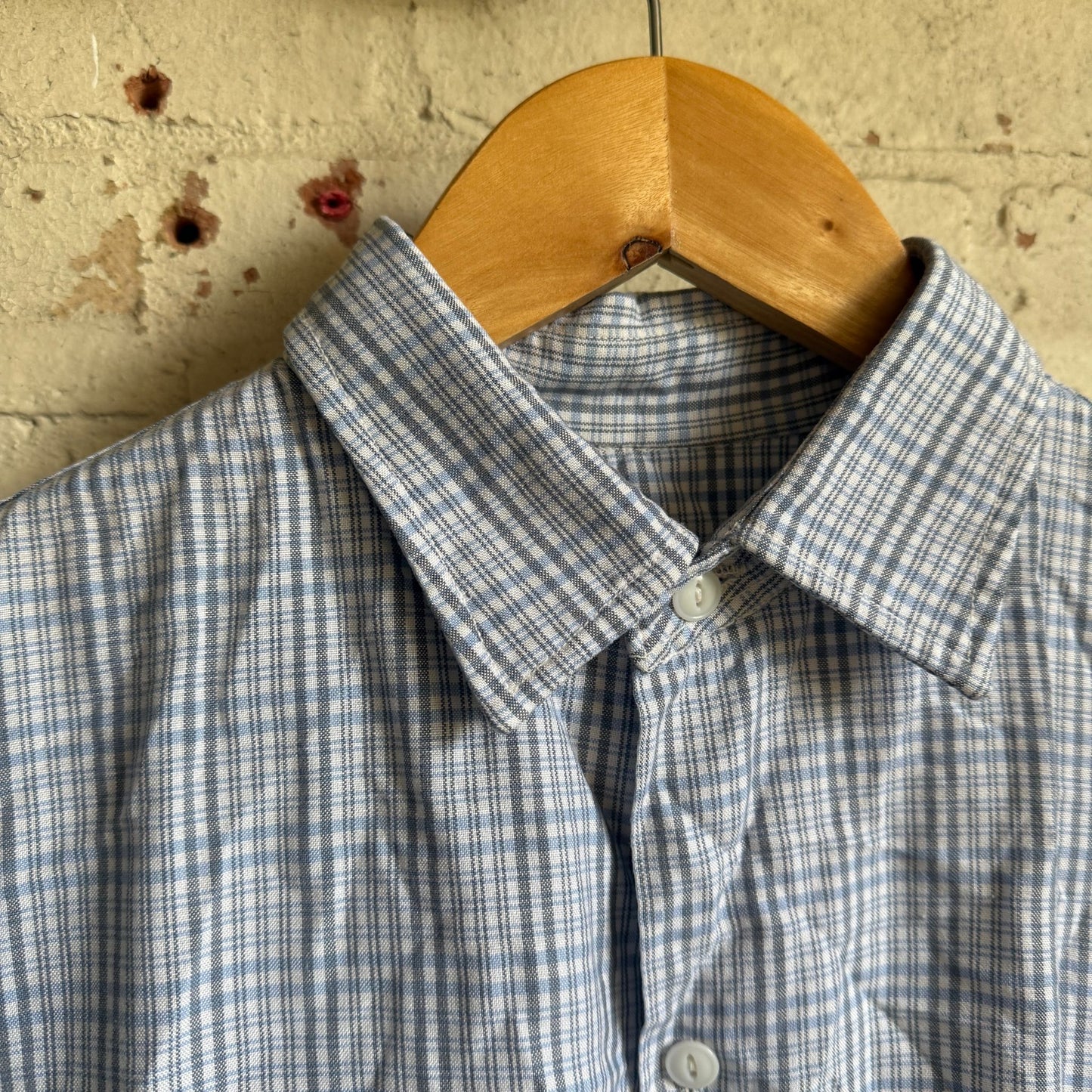 1950s Rayon Cotton Blue Checked Shirt
