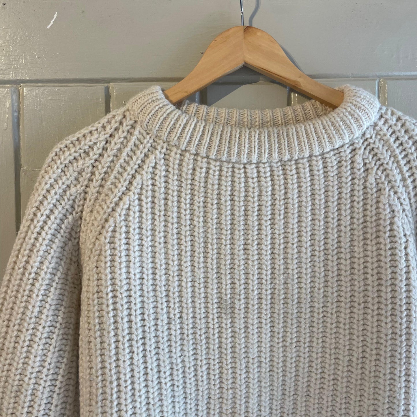 1970s Cream British Ribbed Knitted Wool Jumper