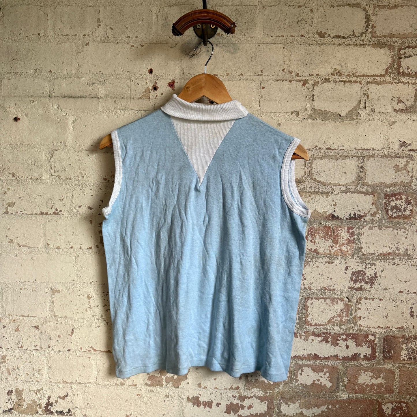 1960s Baby Blue Single V Roll Neck Top