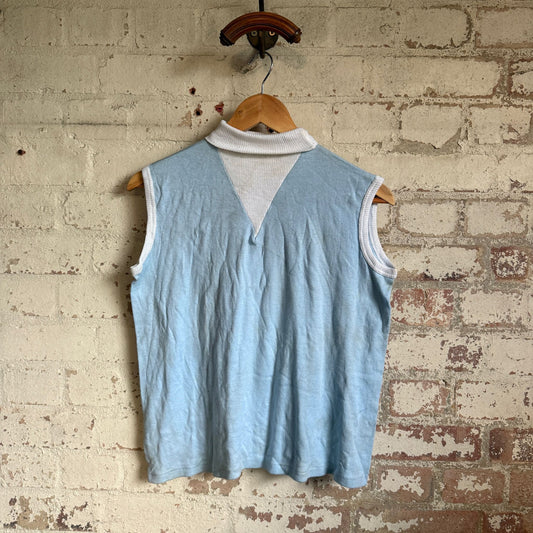 1960s Baby Blue Single V Roll Neck Top