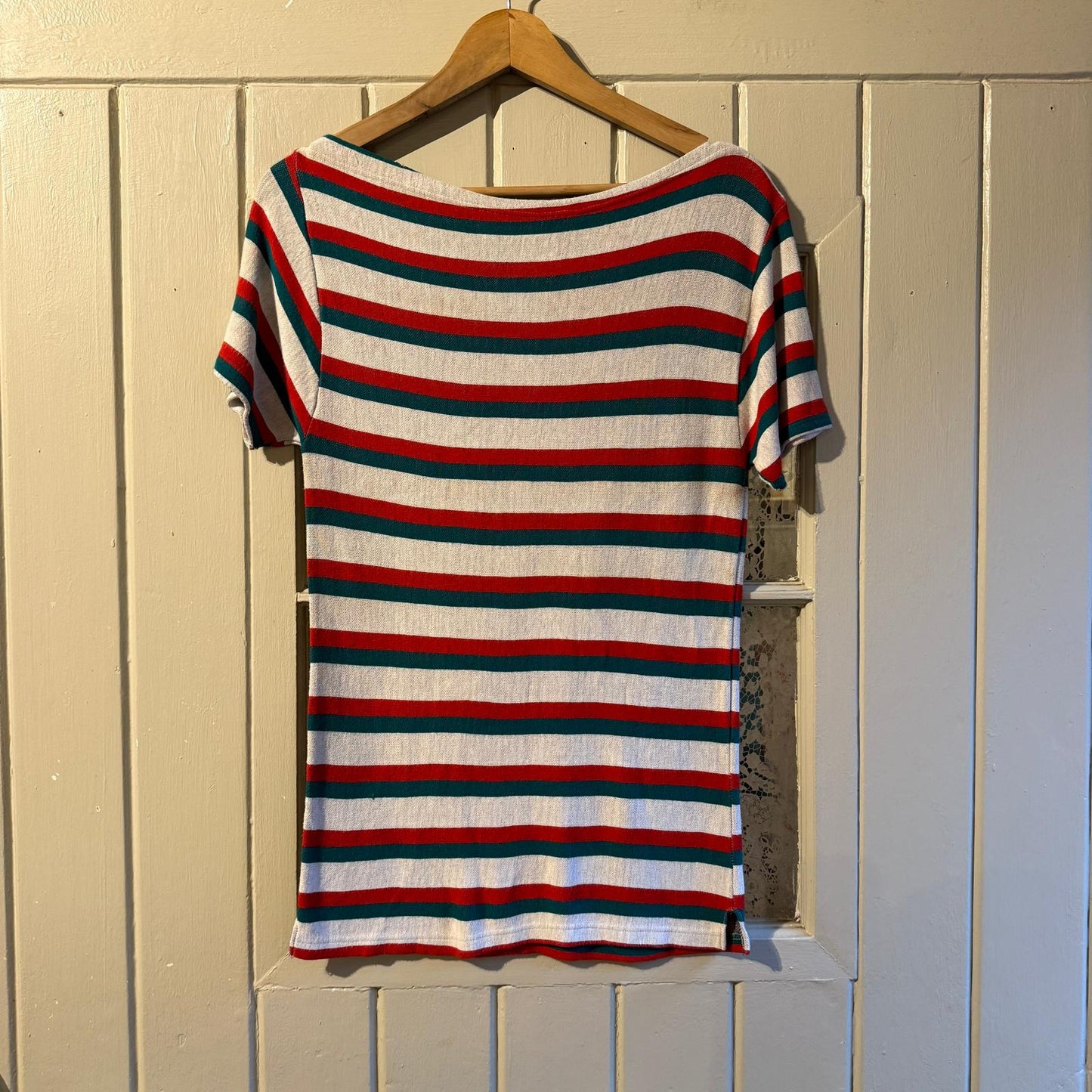1970s Italian Striped Boat Neck Cotton T-Shirt Top