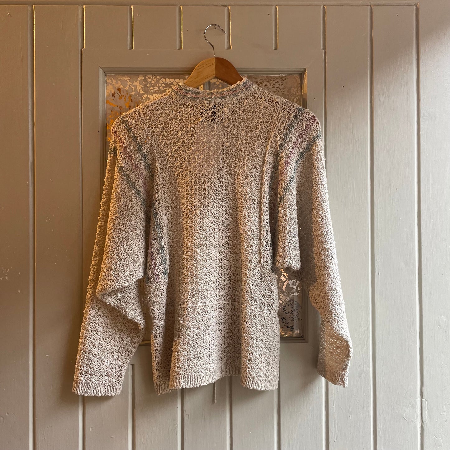 1970s beige Irish Linen Knitted Tie Waist Jumper