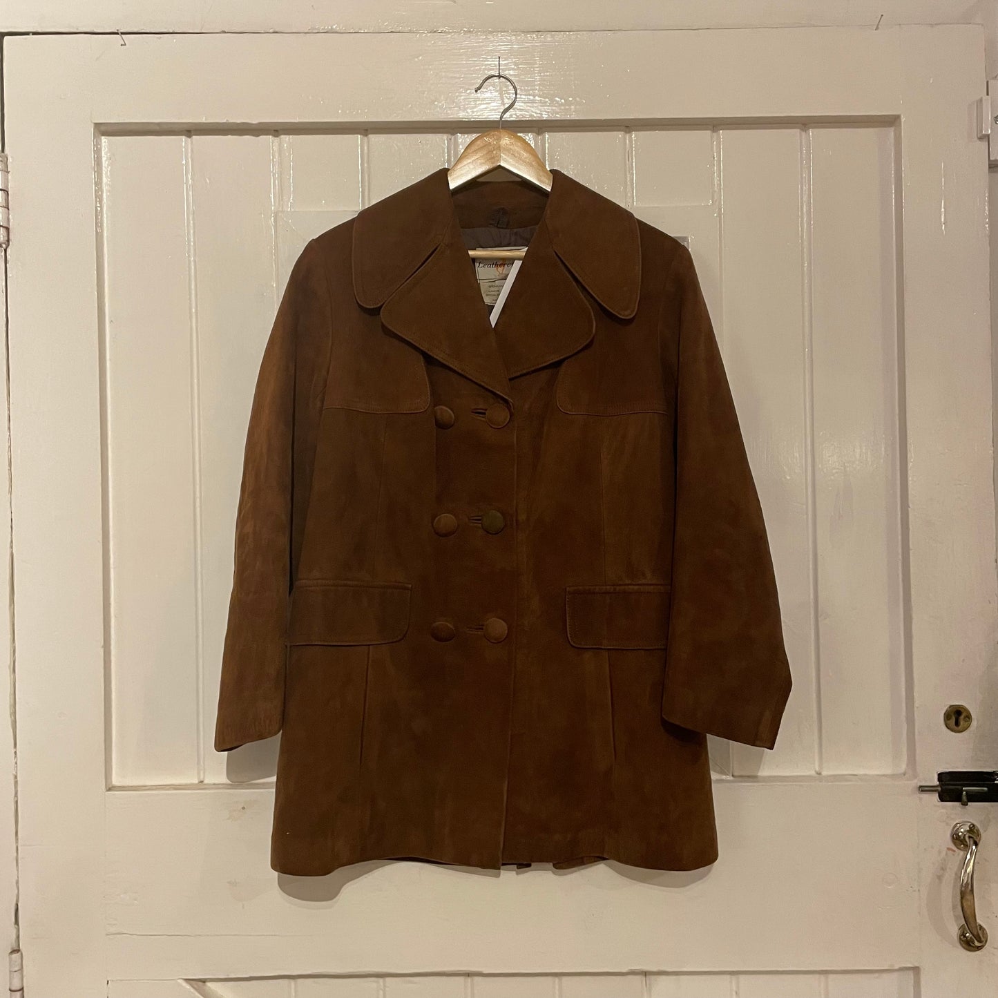 1970s Brown Suede Double Breasted Leather Coat