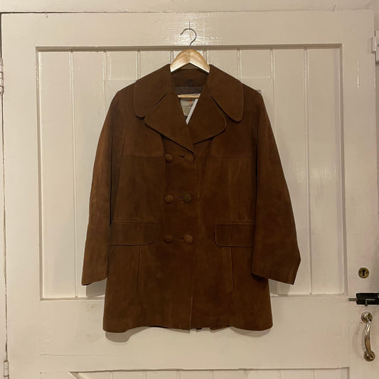 1970s Brown Suede Double Breasted Leather Coat