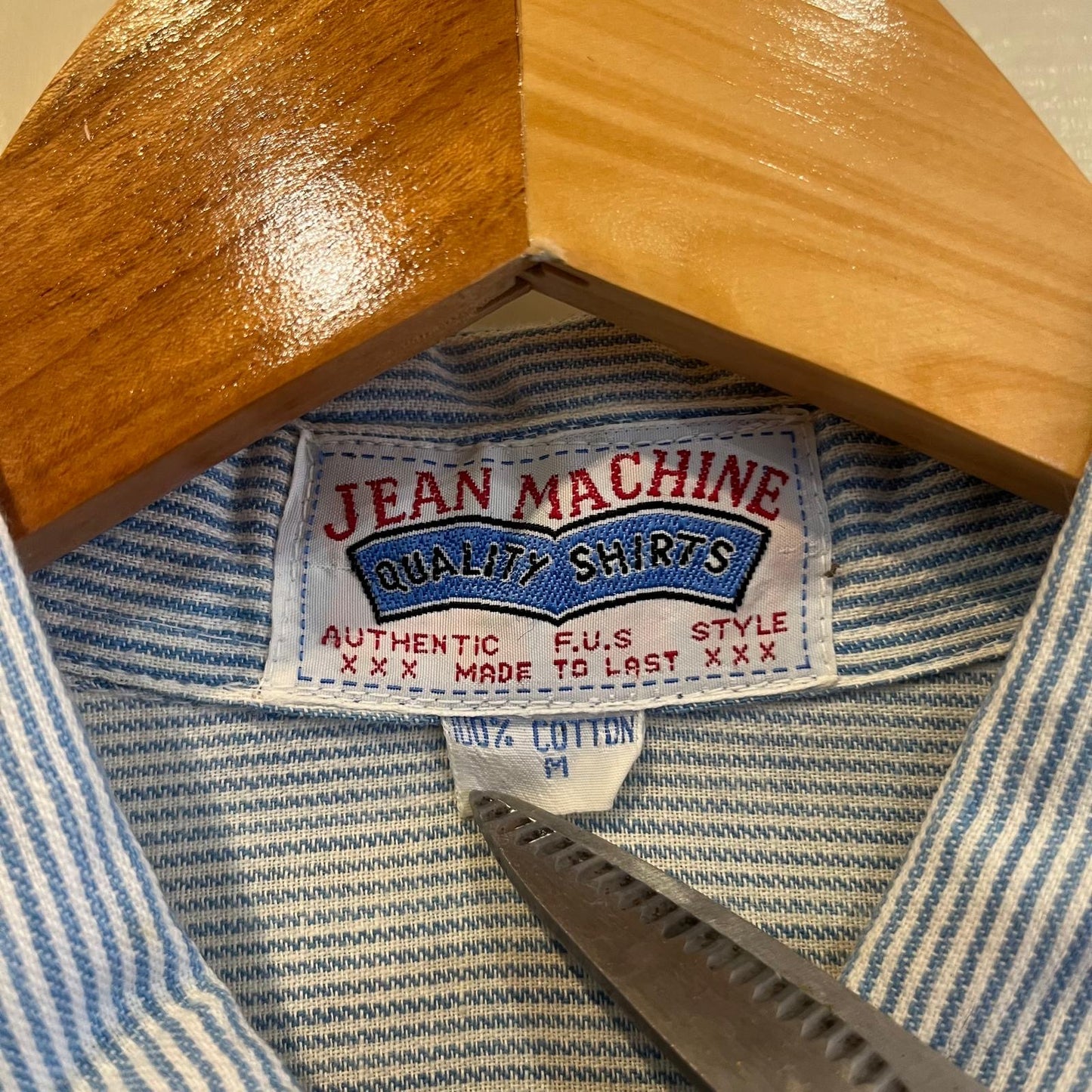 1970s Striped Baby blue Long Sleeve Shirt with Large Pocket Detail