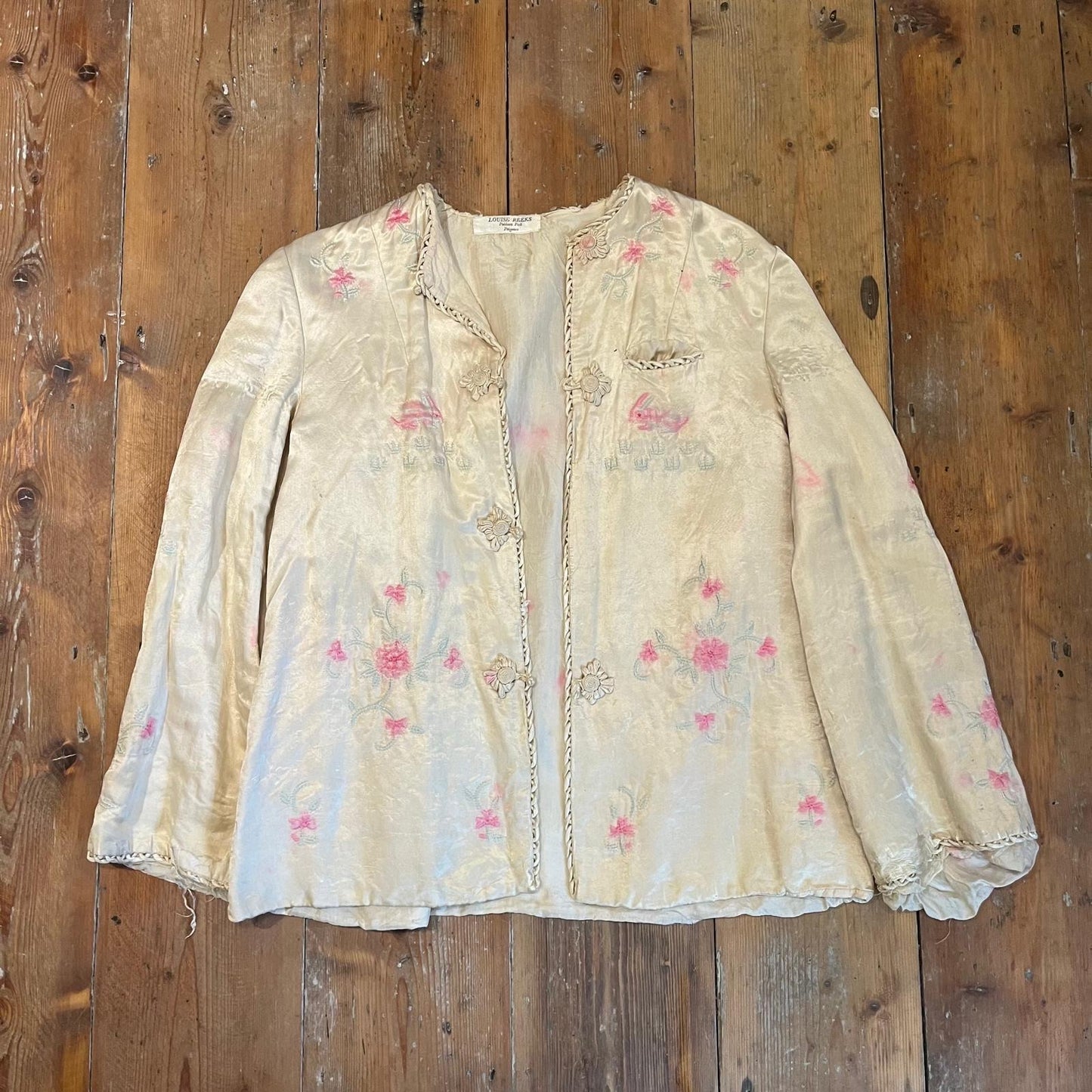 1940s Silk Satin Embroidered Jacket Coat