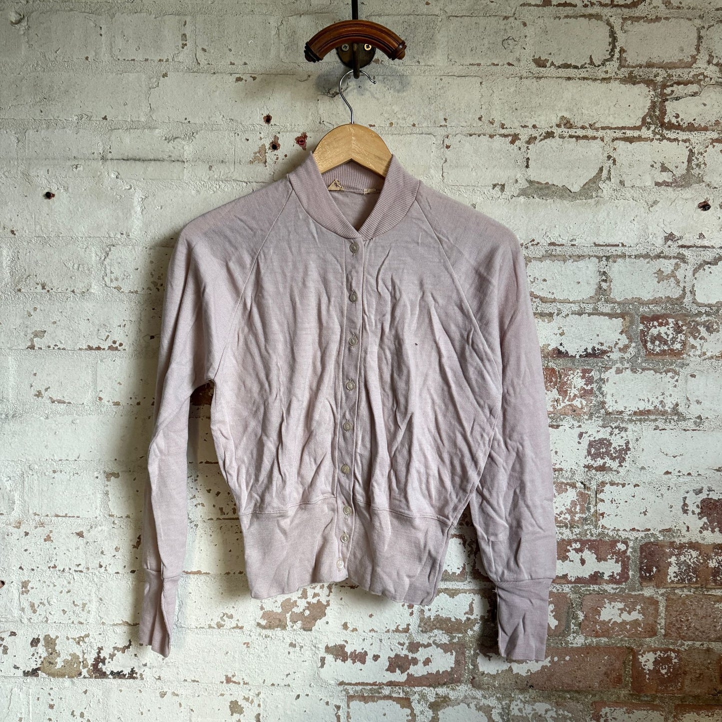 1940s Beige Knitted Wool British Cardigan Jumper