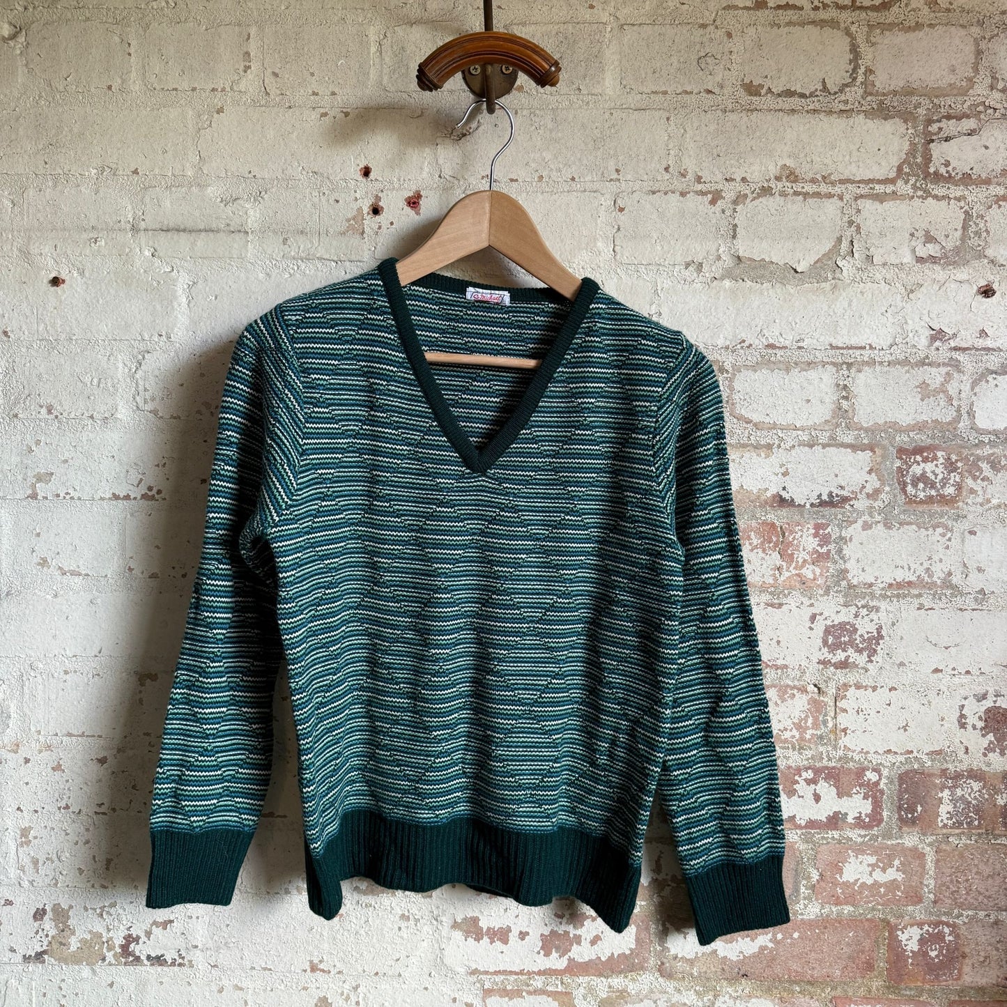 1970s Green St Michaels Knitted Striped Jumper