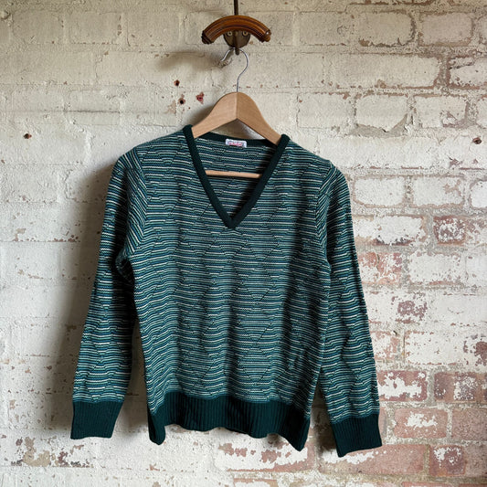 1970s Green St Michaels Knitted Striped Jumper
