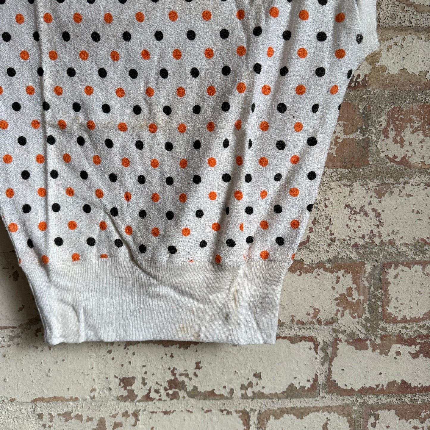 1950s White Polka Dot Towelling Vest Blouse