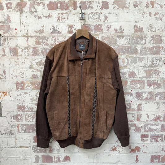 1970s Suede Leather Tootal Cardigan Jumper