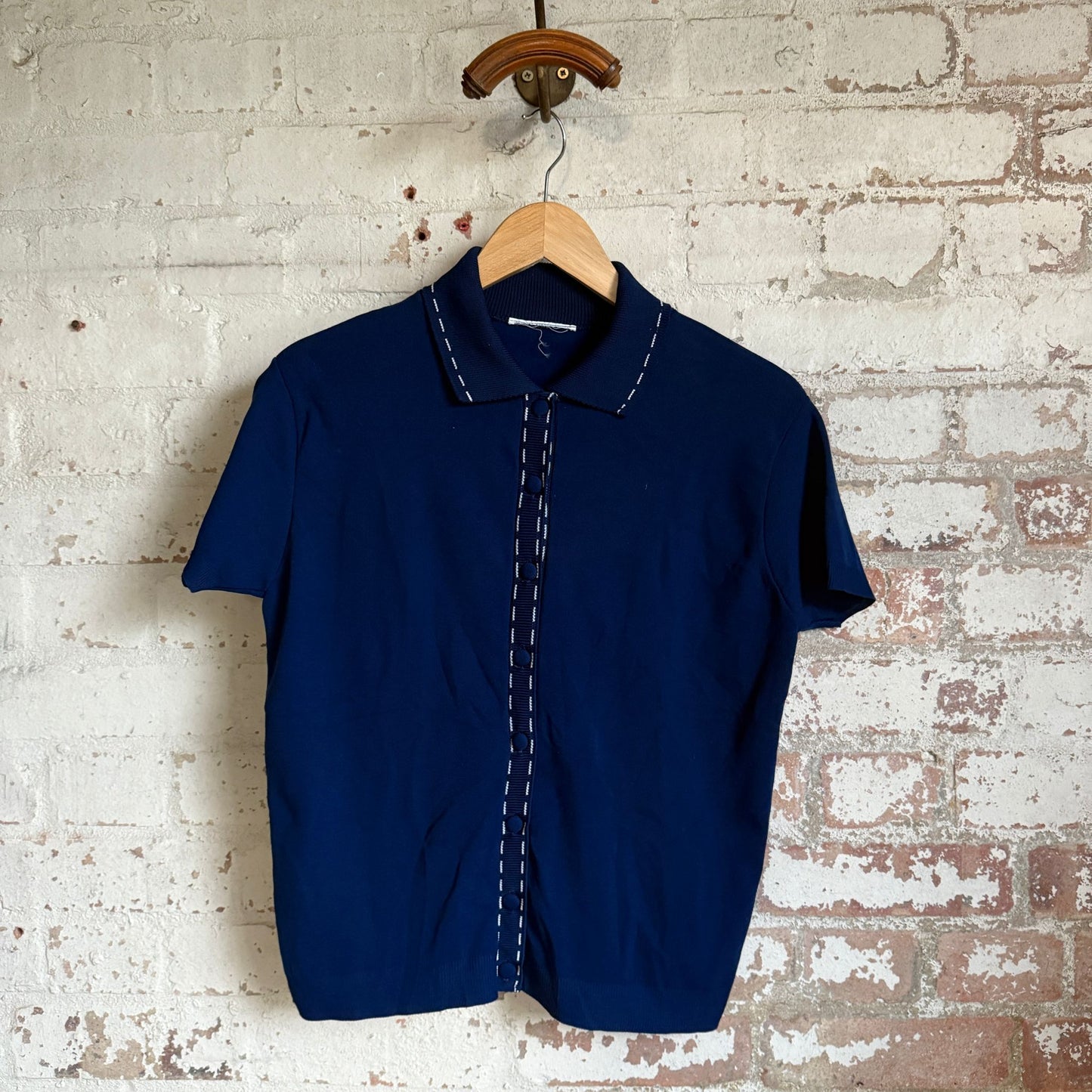 1970s Navy Mod Stitched Knitted Polo Shirt