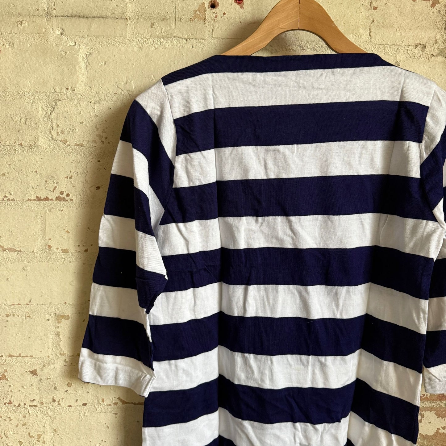 1980s Black and White Striped Boat Neck Long Sleeve Top