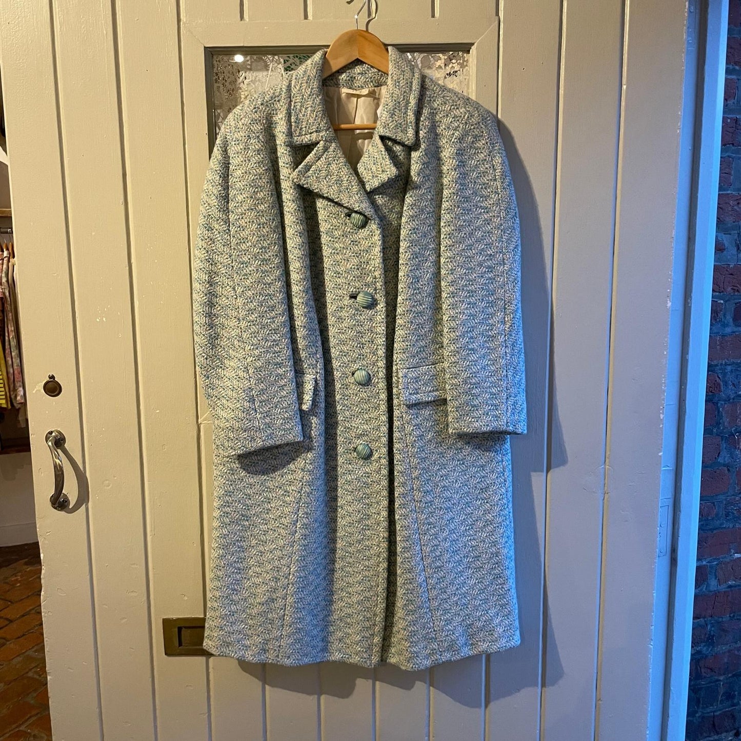 1950s Light Blue Wool Pastel Patterned Coat